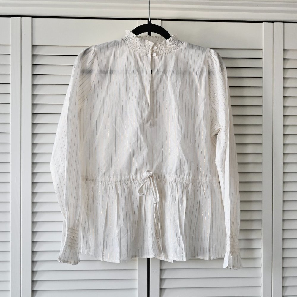 Emerson Fry White and Gold Relaxed Tie Front Blouse